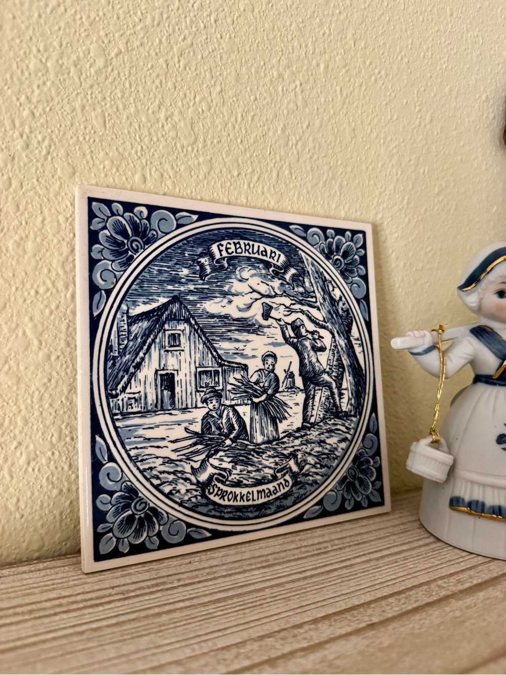 Blue & White Decorative Tile Plaque - February Scene